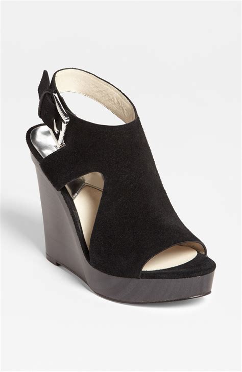 michael kors black wedges|michael kors suede wedge sandals.